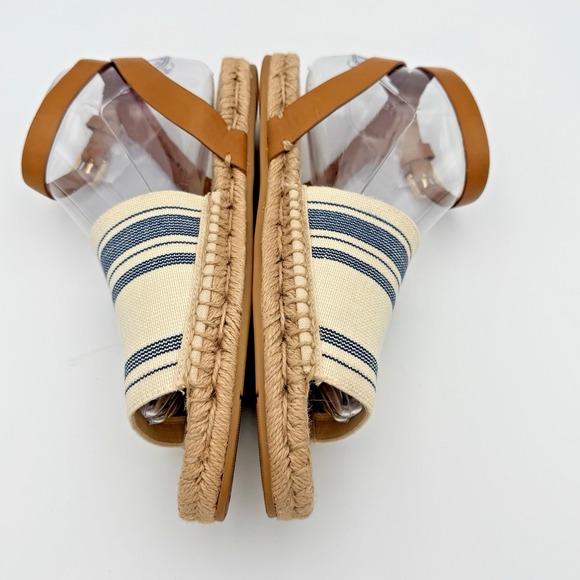 Tory Burch Espadrille Sandals Blue Ivory Striped Leather Ankle Strap Jute Size 8 - Picture 9 of 13